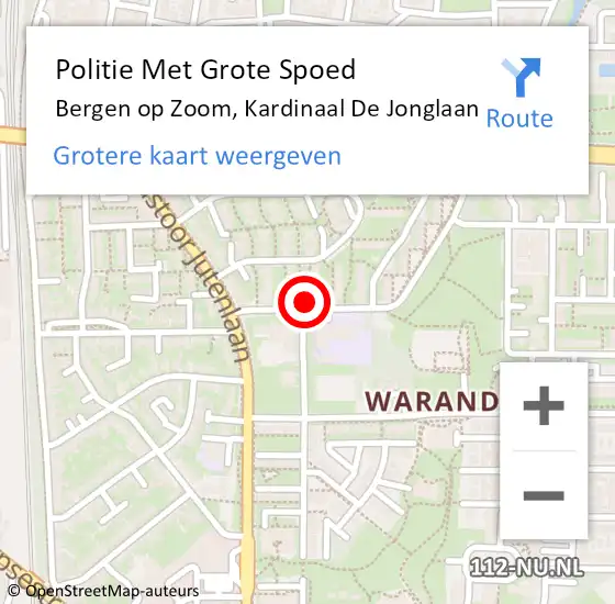 Locatie op kaart van de 112 melding: Politie Met Grote Spoed Naar Bergen op Zoom, Kardinaal De Jonglaan op 21 september 2023 08:15