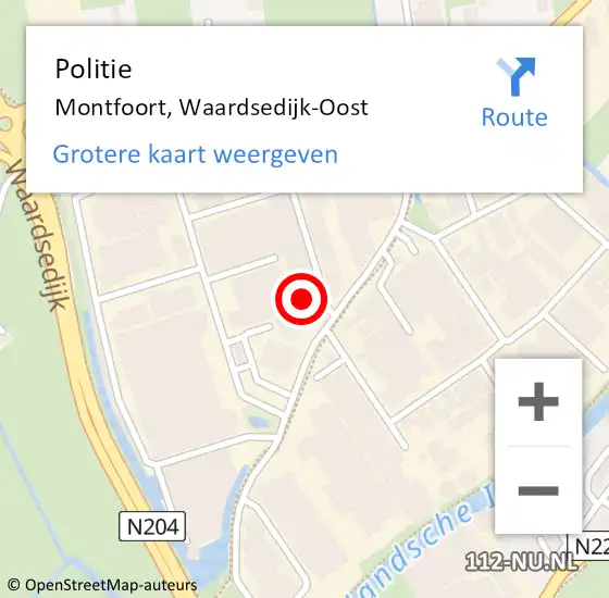 Locatie op kaart van de 112 melding: Politie Montfoort, Waardsedijk-Oost op 21 september 2023 08:24