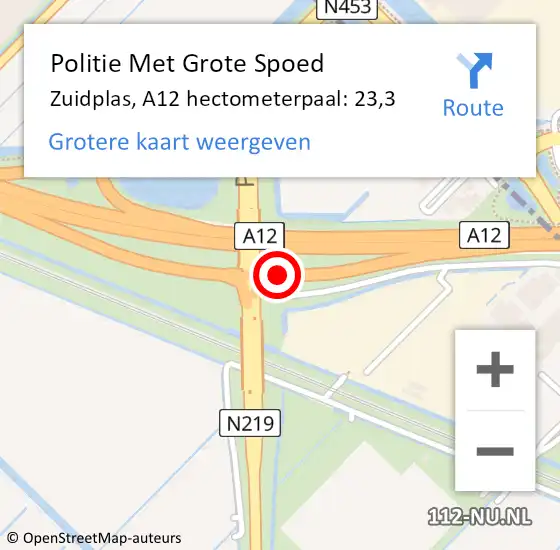 Locatie op kaart van de 112 melding: Politie Met Grote Spoed Naar Zuidplas, A12 hectometerpaal: 23,3 op 21 september 2023 08:35