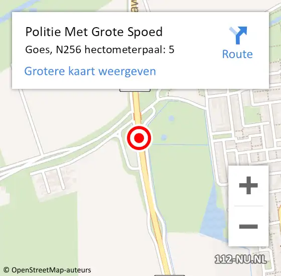 Locatie op kaart van de 112 melding: Politie Met Grote Spoed Naar Goes, N256 hectometerpaal: 5 op 21 september 2023 09:01