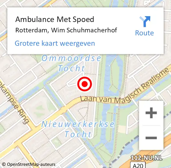 Locatie op kaart van de 112 melding: Ambulance Met Spoed Naar Rotterdam, Wim Schuhmacherhof op 21 september 2023 09:40