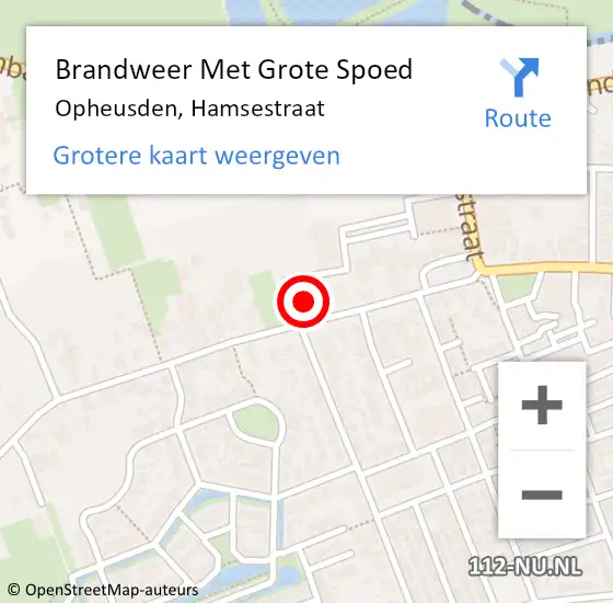 Locatie op kaart van de 112 melding: Brandweer Met Grote Spoed Naar Opheusden, Hamsestraat op 8 september 2014 21:10