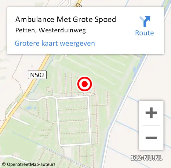 Locatie op kaart van de 112 melding: Ambulance Met Grote Spoed Naar Petten, Westerduinweg op 21 september 2023 09:53