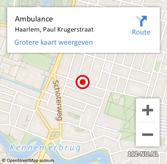 Locatie op kaart van de 112 melding: Ambulance Haarlem, Paul Krugerstraat op 21 september 2023 09:58