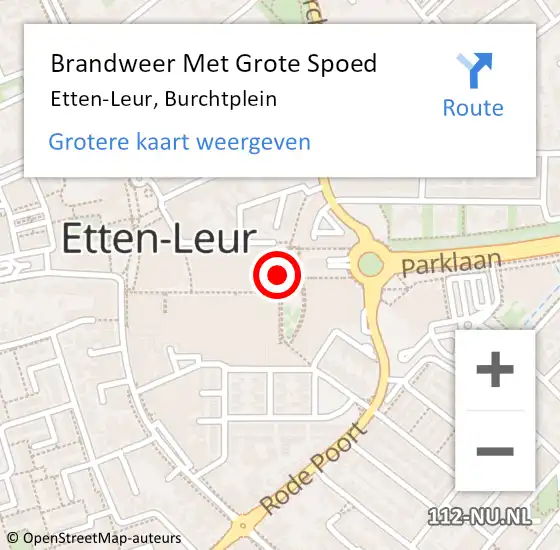 Locatie op kaart van de 112 melding: Brandweer Met Grote Spoed Naar Etten-Leur, Burchtplein op 21 september 2023 10:43