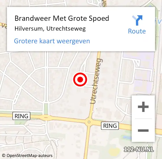 Locatie op kaart van de 112 melding: Brandweer Met Grote Spoed Naar Hilversum, Utrechtseweg op 21 september 2023 10:51