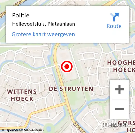 Locatie op kaart van de 112 melding: Politie Hellevoetsluis, Plataanlaan op 21 september 2023 11:01