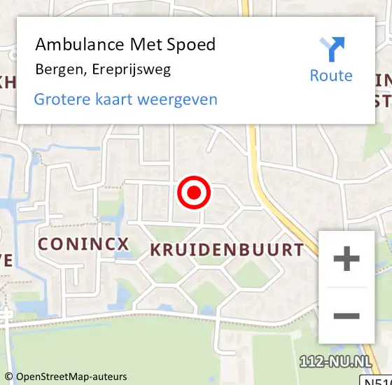 Locatie op kaart van de 112 melding: Ambulance Met Spoed Naar Bergen, Ereprijsweg op 21 september 2023 11:05