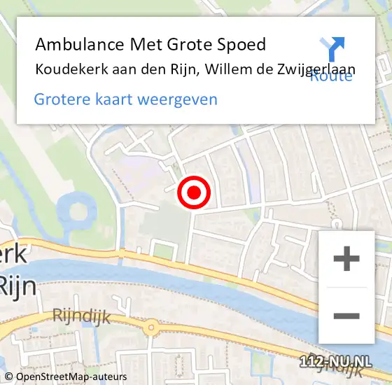 Locatie op kaart van de 112 melding: Ambulance Met Grote Spoed Naar Koudekerk aan den Rijn, Willem de Zwijgerlaan op 8 september 2014 21:34