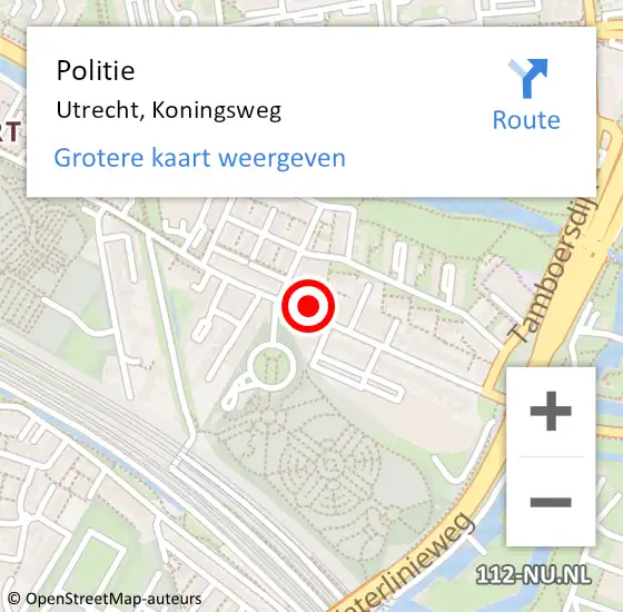 Locatie op kaart van de 112 melding: Politie Utrecht, Koningsweg op 21 september 2023 11:53