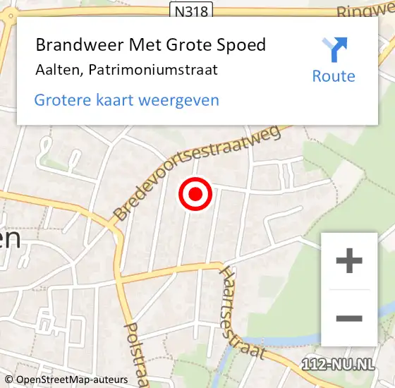 Locatie op kaart van de 112 melding: Brandweer Met Grote Spoed Naar Aalten, Patrimoniumstraat op 21 september 2023 12:50