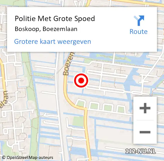 Locatie op kaart van de 112 melding: Politie Met Grote Spoed Naar Boskoop, Boezemlaan op 21 september 2023 12:52