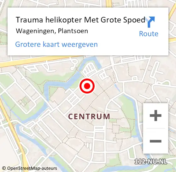 Locatie op kaart van de 112 melding: Trauma helikopter Met Grote Spoed Naar Wageningen, Plantsoen op 21 september 2023 13:08