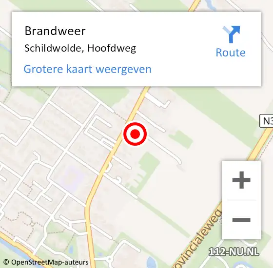 Locatie op kaart van de 112 melding: Brandweer Schildwolde, Hoofdweg op 21 september 2023 13:12
