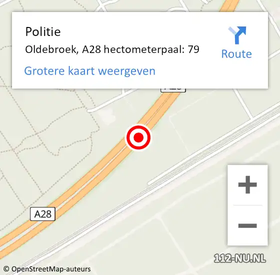 Locatie op kaart van de 112 melding: Politie Oldebroek, A28 hectometerpaal: 79 op 21 september 2023 13:31