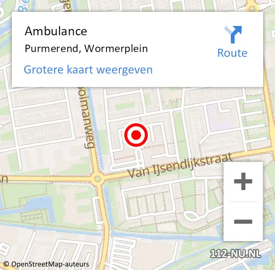 Locatie op kaart van de 112 melding: Ambulance Purmerend, Wormerplein op 21 september 2023 13:45