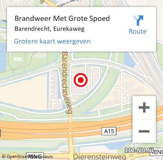 Locatie op kaart van de 112 melding: Brandweer Met Grote Spoed Naar Barendrecht, Eurekaweg op 21 september 2023 13:51