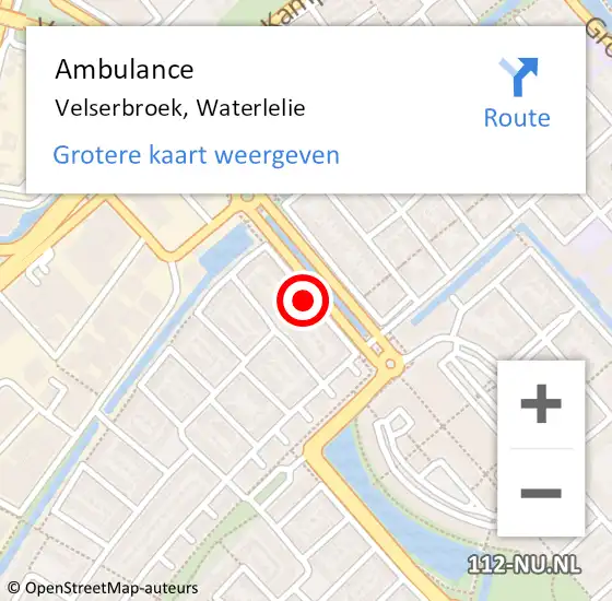 Locatie op kaart van de 112 melding: Ambulance Velserbroek, Waterlelie op 21 september 2023 14:07