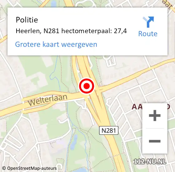 Locatie op kaart van de 112 melding: Politie Heerlen, N281 hectometerpaal: 27,4 op 21 september 2023 14:09