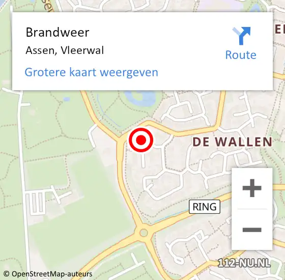 Locatie op kaart van de 112 melding: Brandweer Assen, Vleerwal op 21 september 2023 14:10