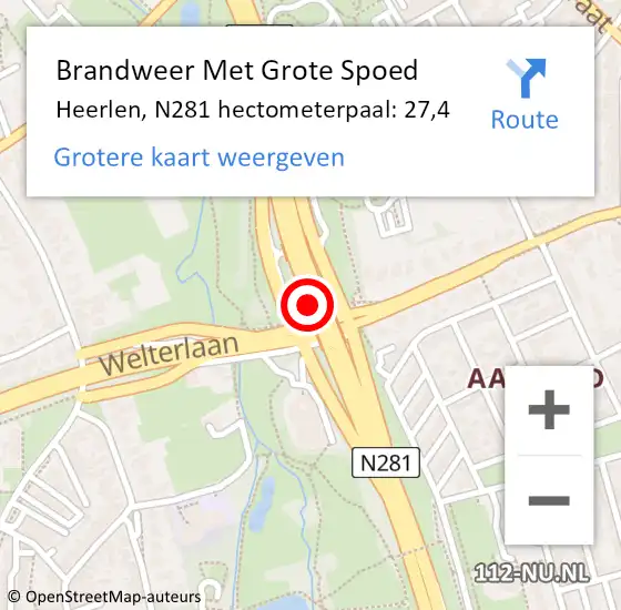 Locatie op kaart van de 112 melding: Brandweer Met Grote Spoed Naar Heerlen, N281 hectometerpaal: 27,4 op 21 september 2023 14:10