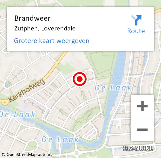 Locatie op kaart van de 112 melding: Brandweer Zutphen, Loverendale op 21 september 2023 14:22