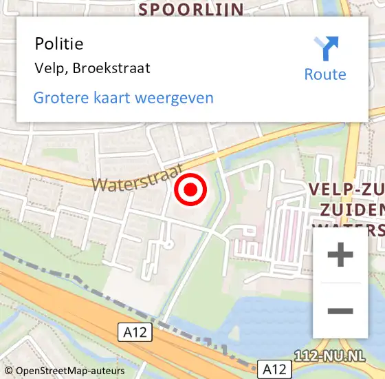 Locatie op kaart van de 112 melding: Politie Velp, Broekstraat op 21 september 2023 14:41