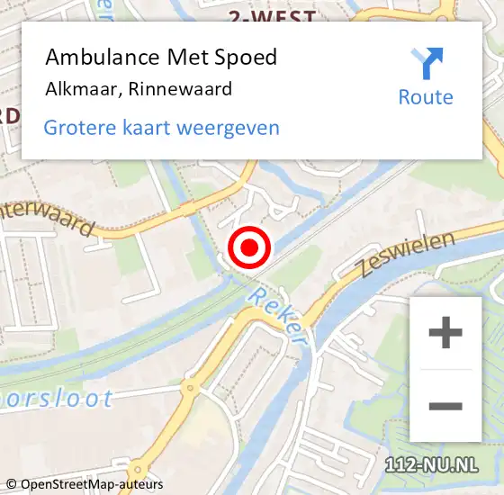 Locatie op kaart van de 112 melding: Ambulance Met Spoed Naar Alkmaar, Rinnewaard op 21 september 2023 14:42