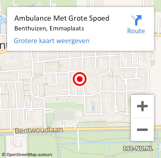 Locatie op kaart van de 112 melding: Ambulance Met Grote Spoed Naar Benthuizen, Emmaplaats op 21 september 2023 15:01