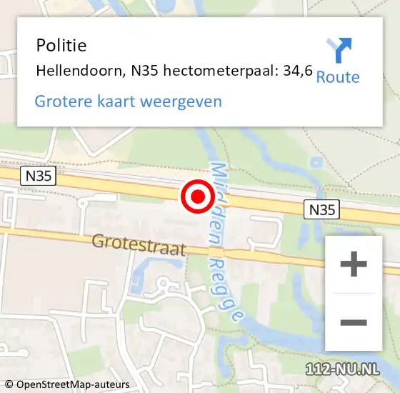 Locatie op kaart van de 112 melding: Politie Hellendoorn, N35 hectometerpaal: 34,6 op 21 september 2023 15:38
