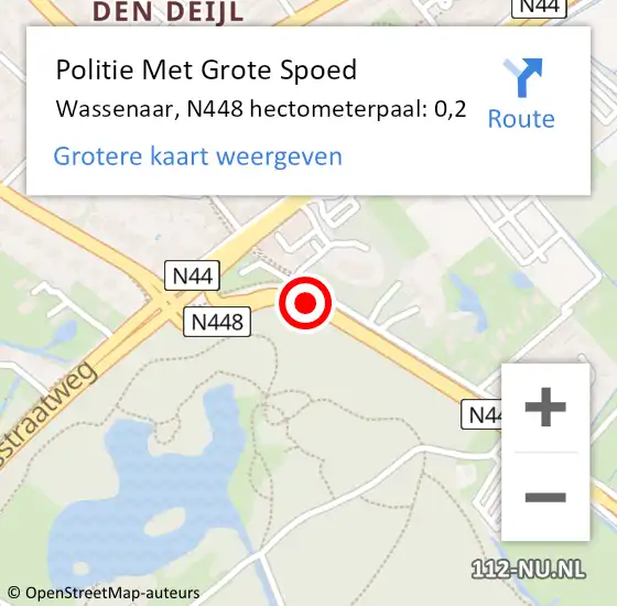 Locatie op kaart van de 112 melding: Politie Met Grote Spoed Naar Wassenaar, N448 hectometerpaal: 0,2 op 21 september 2023 15:46