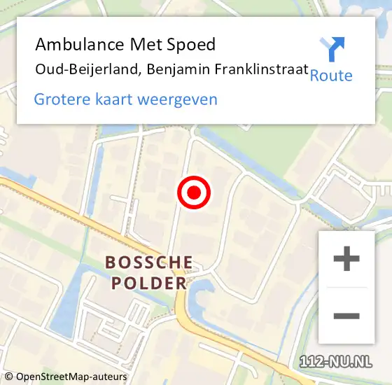 Locatie op kaart van de 112 melding: Ambulance Met Spoed Naar Oud-Beijerland, Benjamin Franklinstraat op 21 september 2023 15:52