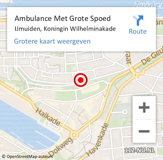 Locatie op kaart van de 112 melding: Ambulance Met Grote Spoed Naar IJmuiden, Koningin Wilhelminakade op 21 september 2023 16:12