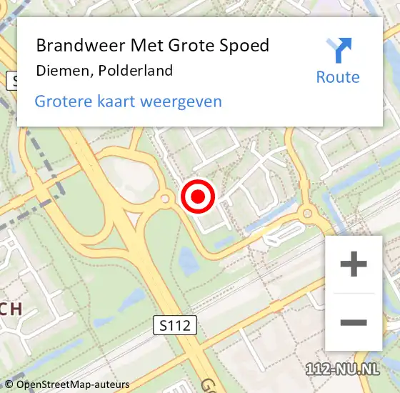 Locatie op kaart van de 112 melding: Brandweer Met Grote Spoed Naar Diemen, Polderland op 21 september 2023 16:21