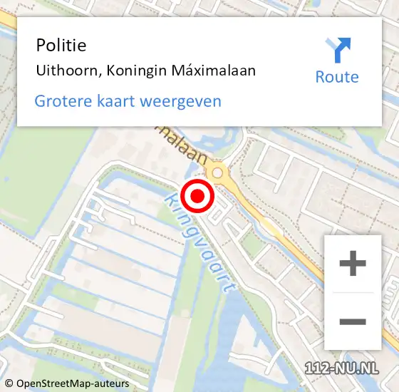 Locatie op kaart van de 112 melding: Politie Uithoorn, Koningin Máximalaan op 21 september 2023 16:49