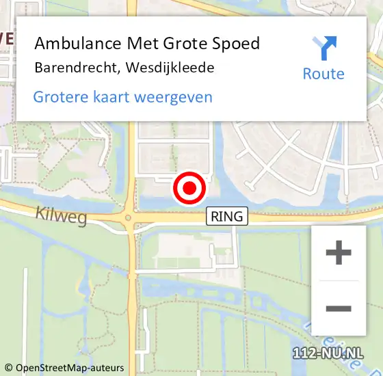 Locatie op kaart van de 112 melding: Ambulance Met Grote Spoed Naar Barendrecht, Wesdijkleede op 21 september 2023 16:50