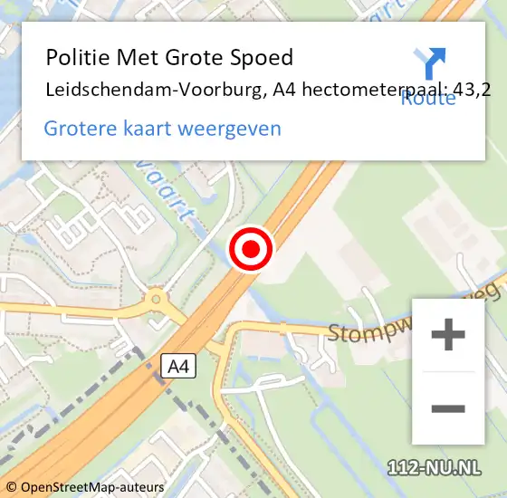 Locatie op kaart van de 112 melding: Politie Met Grote Spoed Naar Leidschendam-Voorburg, A4 hectometerpaal: 43,2 op 21 september 2023 17:28