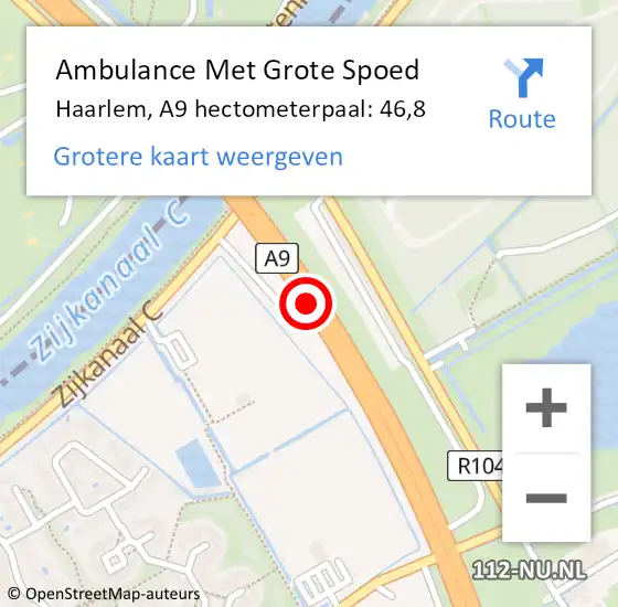 Locatie op kaart van de 112 melding: Ambulance Met Grote Spoed Naar Haarlem, A9 hectometerpaal: 46,8 op 21 september 2023 17:36