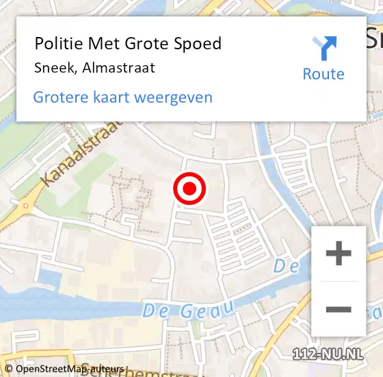 Locatie op kaart van de 112 melding: Politie Met Grote Spoed Naar Sneek, Almastraat op 21 september 2023 17:38