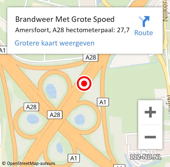 Locatie op kaart van de 112 melding: Brandweer Met Grote Spoed Naar Amersfoort, A28 hectometerpaal: 27,7 op 21 september 2023 17:39