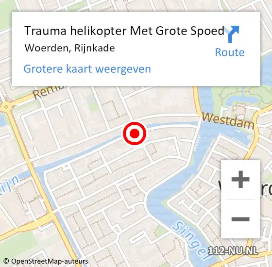 Locatie op kaart van de 112 melding: Trauma helikopter Met Grote Spoed Naar Woerden, Rijnkade op 21 september 2023 18:32