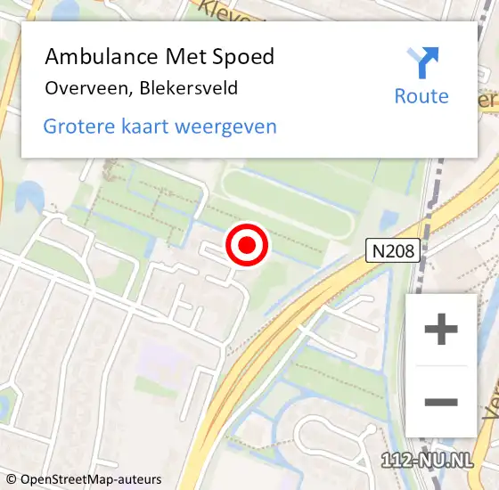 Locatie op kaart van de 112 melding: Ambulance Met Spoed Naar Overveen, Blekersveld op 21 september 2023 18:40