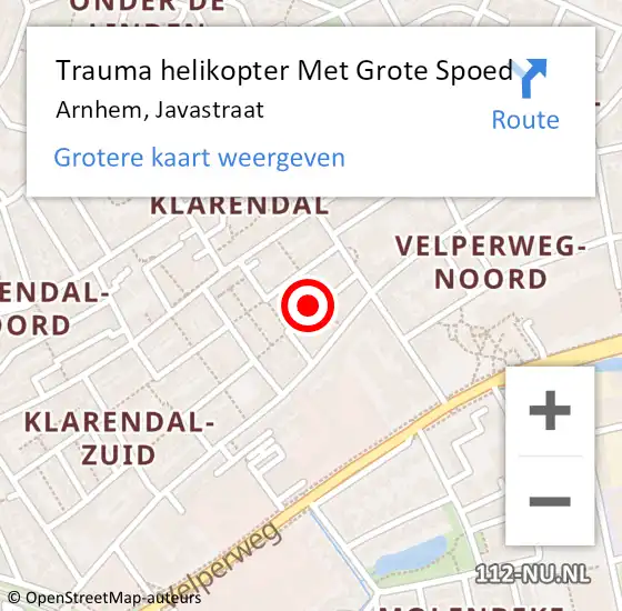 Locatie op kaart van de 112 melding: Trauma helikopter Met Grote Spoed Naar Arnhem, Javastraat op 21 september 2023 18:54