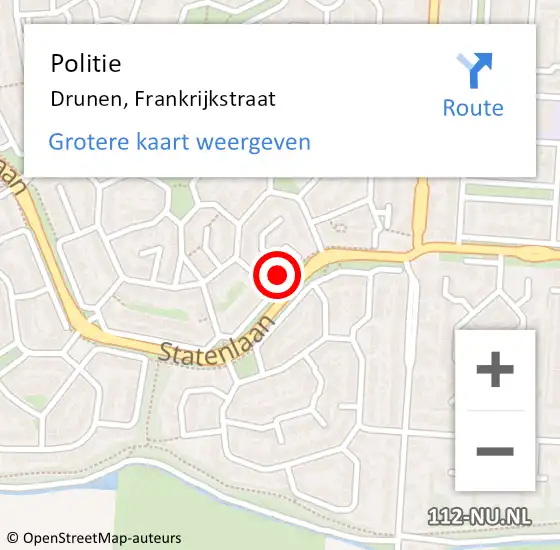 Locatie op kaart van de 112 melding: Politie Drunen, Frankrijkstraat op 21 september 2023 19:04