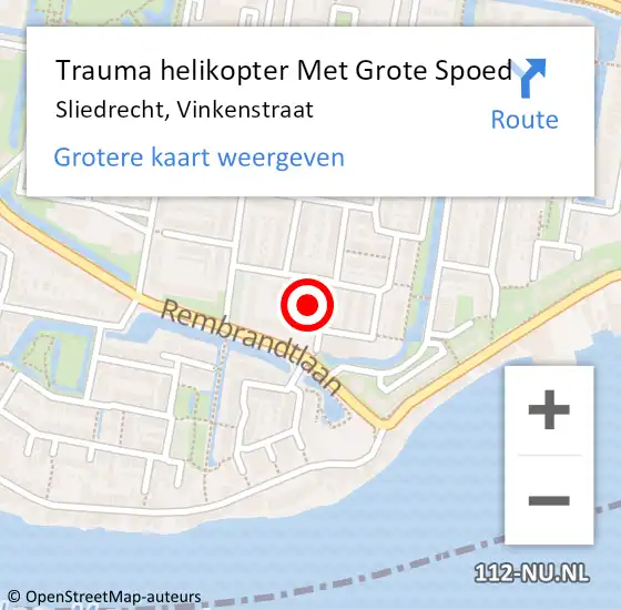Locatie op kaart van de 112 melding: Trauma helikopter Met Grote Spoed Naar Sliedrecht, Vinkenstraat op 21 september 2023 19:15