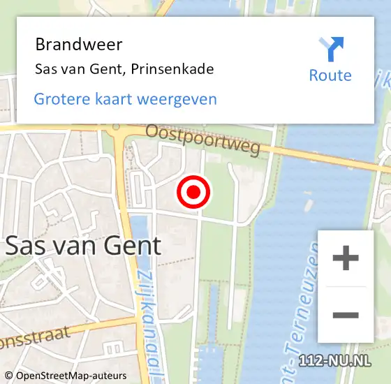 Locatie op kaart van de 112 melding: Brandweer Sas van Gent, Prinsenkade op 21 september 2023 19:20