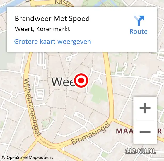 Locatie op kaart van de 112 melding: Brandweer Met Spoed Naar Weert, Korenmarkt op 21 september 2023 19:53