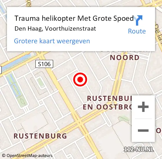 Locatie op kaart van de 112 melding: Trauma helikopter Met Grote Spoed Naar Den Haag, Voorthuizenstraat op 21 september 2023 20:23