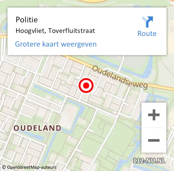 Locatie op kaart van de 112 melding: Politie Hoogvliet, Toverfluitstraat op 21 september 2023 20:40