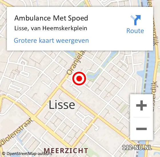 Locatie op kaart van de 112 melding: Ambulance Met Spoed Naar Lisse, van Heemskerkplein op 21 september 2023 20:48